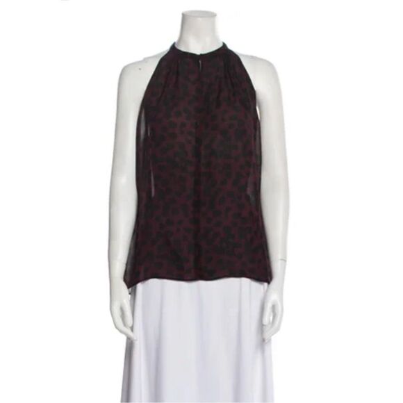 A.L.C. Burgundy Leopard Silk Sleeveless Blouse - Picture 2 of 7